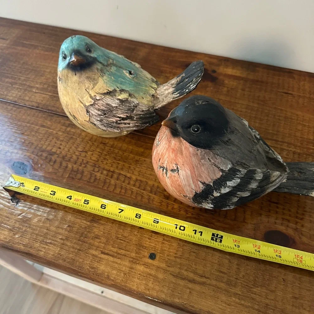 Rustic Wood Look Bird‎ Figurines Set of 2 Blue Terracotta Farmhouse Decor 98259